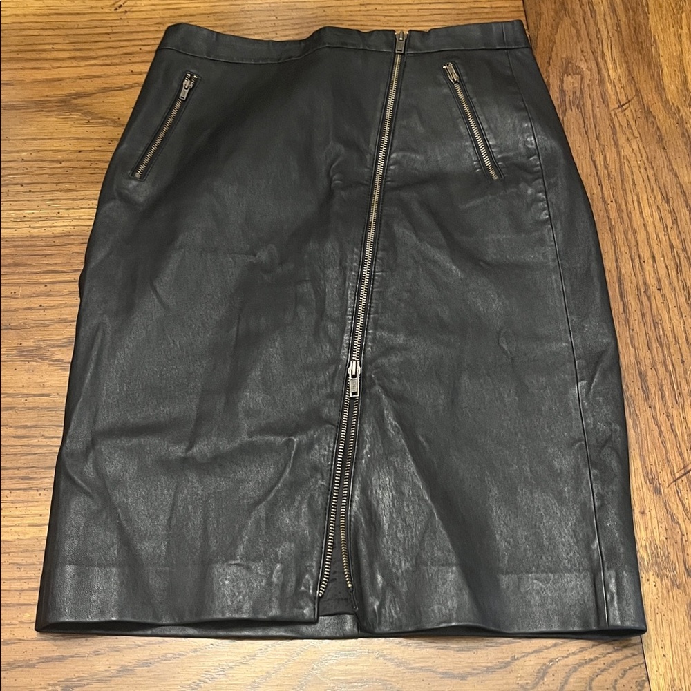J. Crew Black Leather Skirt with zipper detailing , size 6